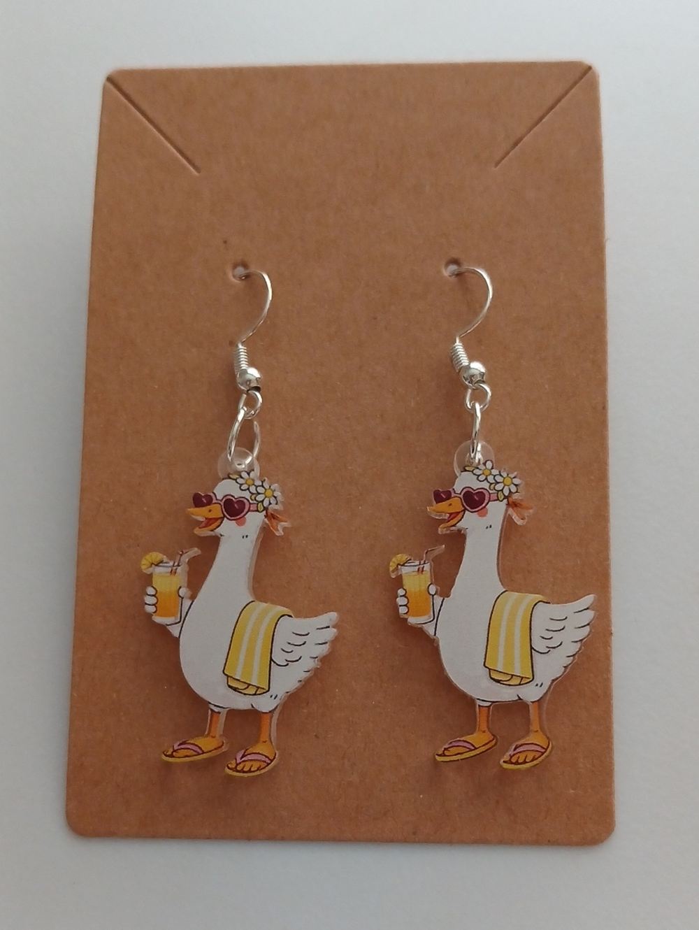 Fashion Jewelry White Duck Charm Earrings with Yellow Towel and Orange Accents